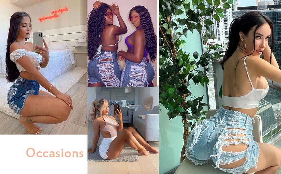 OYS Women's Sexy Summer Mid Waist Ripped Jean Shorts Frayed Hem Streetwear Basic Denim Shorts OYS Women's Sexy Summer Mid Waist Ripped Jean Shorts Frayed Hem Streetwear Basic Denim Shorts