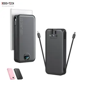 Bodo-Tech Portable Charger 20000mAh with 22.5W AC Wall Plug 2 Built-in Cables Dual USB-A LED Display Power Bank for iPhone Samsung Camping Hiking