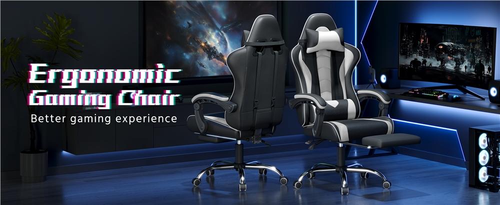 【Massage Function】Yaheetech Ergonomic Gaming Chair with Massage Lumbar Support and Footrest, Swivel Rolling Chair and Headrest,Pu leather Desk Chair Reclining tall gaming
