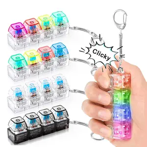 2/1 Pack Keyboard Fidget Toys for Adults Keyboard Clicker with LED Light Keychain Fidget Sensory Fun Toys Stress Relief Fidget Clicker Keychain for Anxiety Decompression (Transparent, 4 in 1)