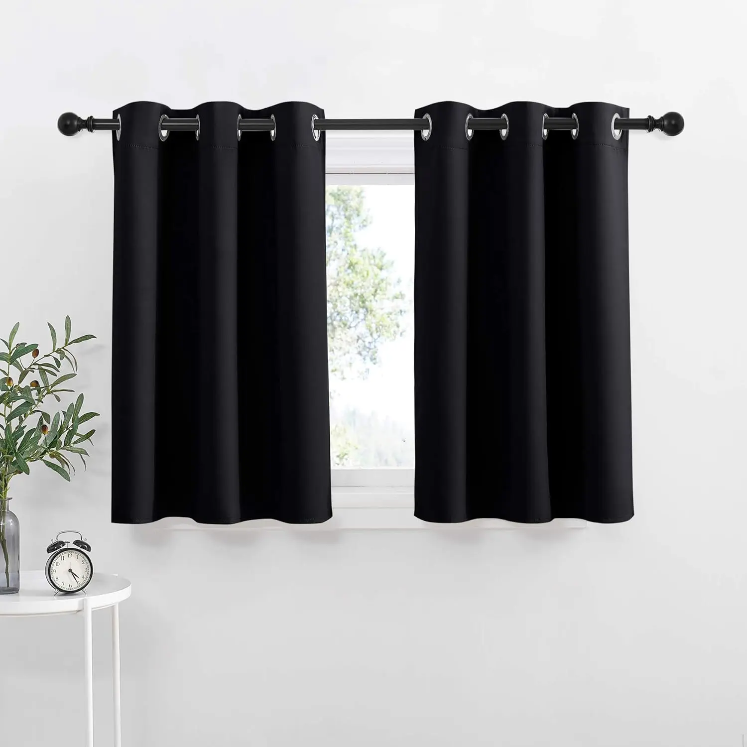 NICETOWN Black Grommets Curtains - Thermal Insulated Heavy Blackout Bedroom Room Darkening Home Decor Drapes for Cafe, Kitchen (42W x 36L, 1.2in Header, 2 Pieces), Blackout Bedroom Curtains, Room Darkening Curtains