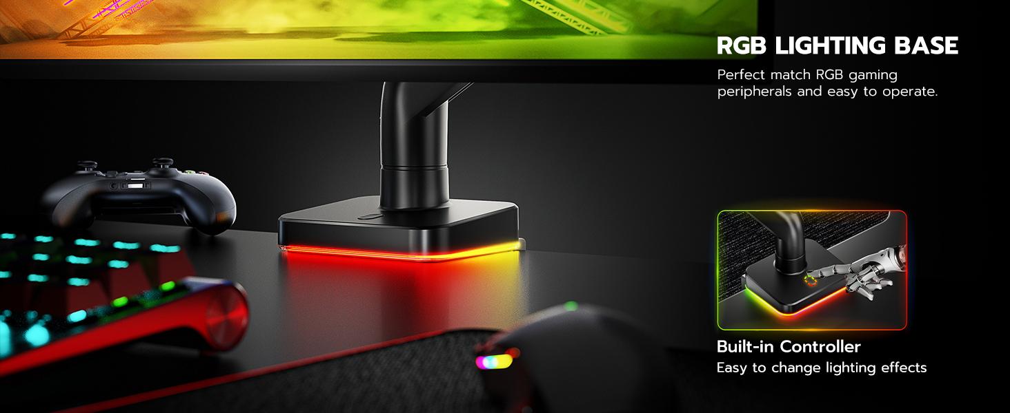 ARES WING Single/Dual Heavy Duty Monitor Arm for 49'' & 44 Lbs Ultrawide Screen, Compatible with Samsung Odyssey G9 and LG Monitor, RGB Desk Arm, 360 Rotation Adjustable Single Mount ARES WING Single/Dual Heavy Duty Monitor Arm for 49'' & 44 Lbs Ultrawide Screen, Compatible with Samsung Odyssey G9 and LG Monitor, RGB Desk Arm, 360 Rotation Adjustable Single Mount