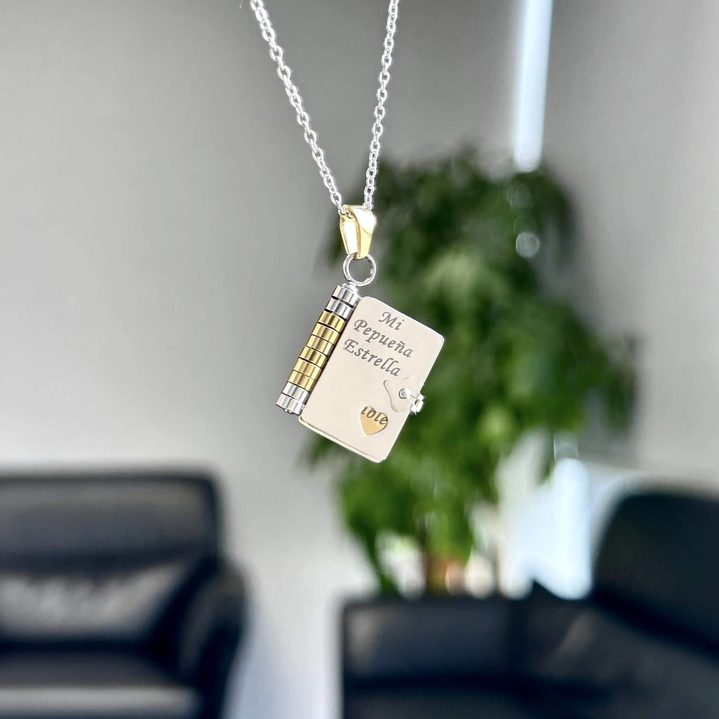 Book Locket Necklace for Daughter or Son, Stainless Steel Keepsake Jewelry with Heart Charm, Symbolic Graduation Gift, 18-Inch Chain, Symbol