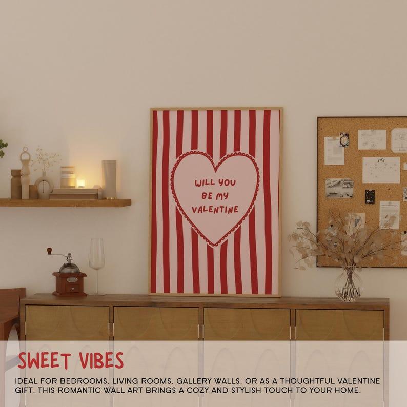 [UNFRAMED POSTER] Trendy Valentine Wall Art Print, Will You Be My Valentine Poster, Pink and Red Heart Decor, Cute Love Typography, Gift Idea