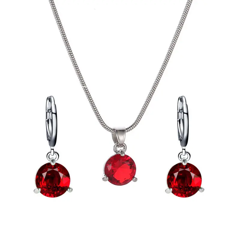 Women's 2-Piece Fashion Jewelry Set - Alloy Floral Red Rhinestone Water Drop Cherry Pendant Necklace & Drop Earrings, Female Everyday Casual Wear Accessory