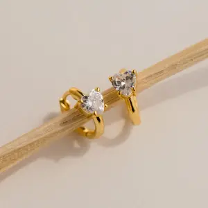 Diamond Heart Huggies by Caitlyn Minimalist - Dainty Crystal Heart Charm Huggie Earrings - Stacking Earrings - Cute Jewelry - Gift for Girlfriend