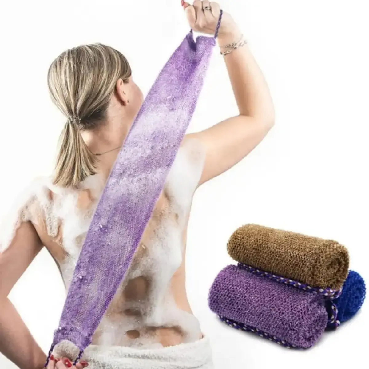3 Pieces Net Sponge with Handles, Long African Exfoliating Net Washcloth Bath Sponge Net Cloth Wash Net Body Back Scrubber for Shower Loofah