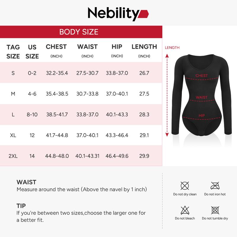 Nebility Women's Seamless Bodycon Dress with Tummy Control Butt Lifting V-Neck Long Sleeve Jumpsuit for Women Shapewear One Piece Basic Black+Black Compression Womenswear