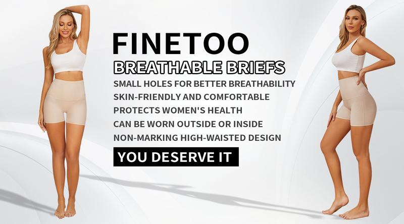 FINETOO Women’s High Waisted Boyshort Underwear Full Coverage Smooth & Seamless-Look Panties 4 Packs Breathable Womenswear springtok