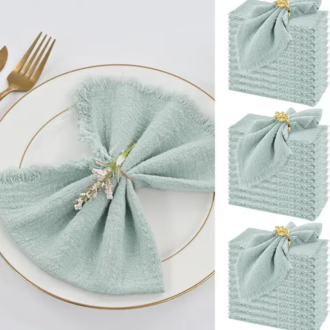 REWOMC 36 Pieces Handmade Cloth Napkins with Fringe 16"x16" Soft Cotton for Weddings Party Banquet Dinner Daily Use Tableware Mother’s Day