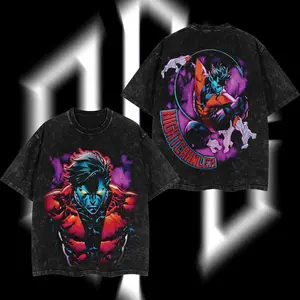 Superstyle The Fuzzy Blue Elf "Kurt Wagner" Nightcrawler Superhero MCU Comics Edition Double Printed Oversize Lightweight Acid Washed Tee Hoodie Sweater TV Series Graphic Design Top Cotton Streetwear Comic Superheroes T-Shirt Clothes Menswear Womenswear