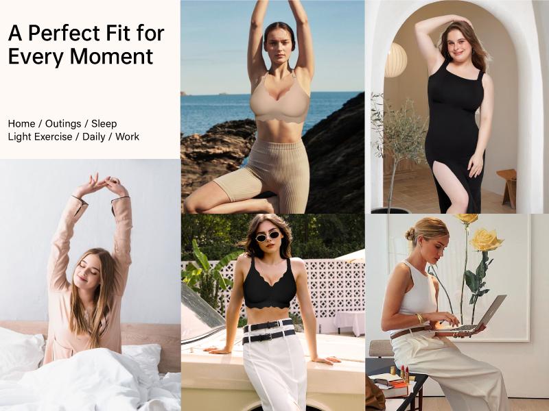 OEAK Seamless Scalloped Jelly Bras for Women No Underwire Wireless Push Up Bra Soft Support Full Coverage Comfort Everyday Bra