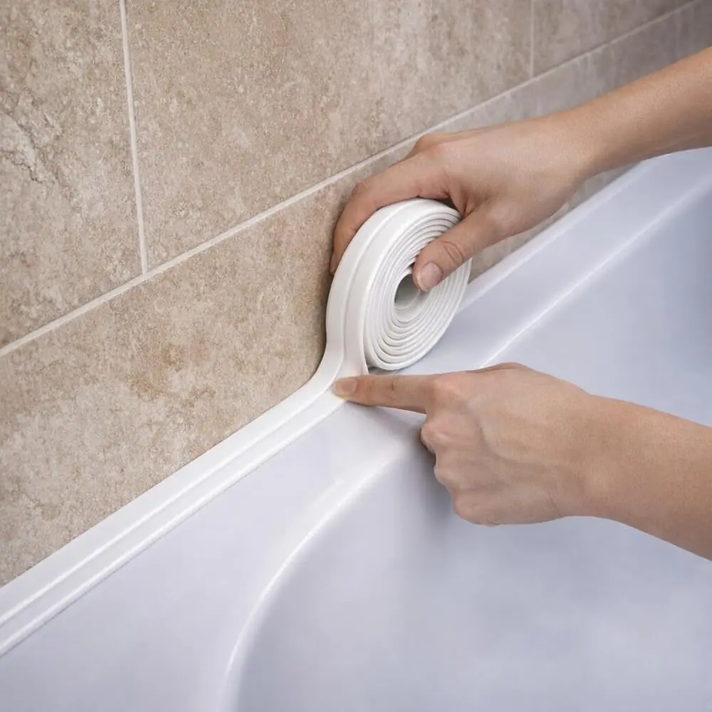 Waterproof Self-Adhesive Caulk Tape (1.5" Wide Coverage x 10.5Ft Long Run) - PVC Sealing Tool with Waterproofing, Built for Bathroom Moisture Exposure, Kitchen Edge Seal, Flexible Seal for Toilet Base