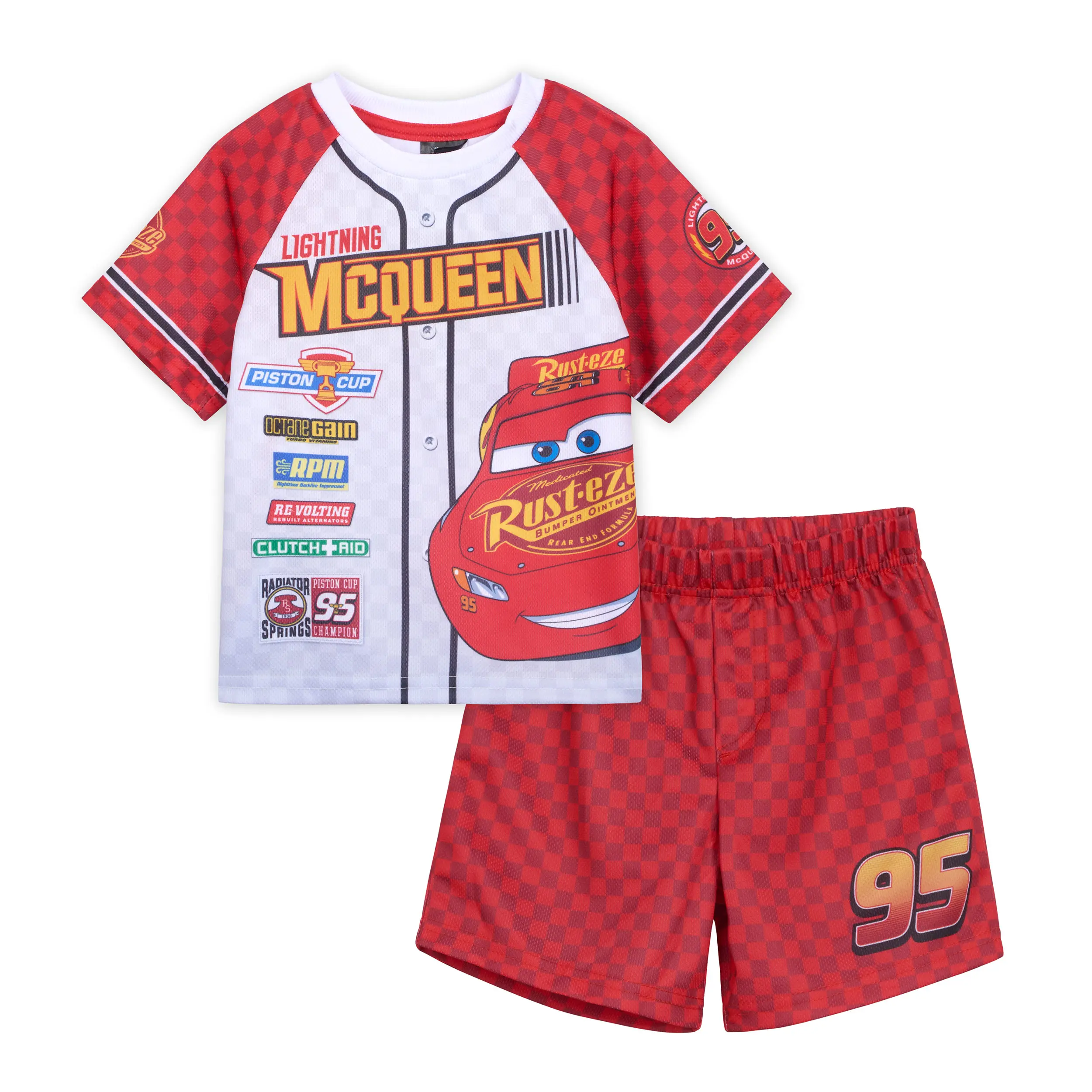 Disney Cars Lightning McQueen Boys' 2-Piece Polyester Mesh Graphic T-Shirt & Gym Shorts Set, Fade-Resistant Playground Wear, Toddler to Big Kid Clothing