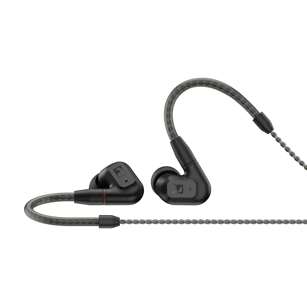 Sennheiser IE 200 High-Fidelity In-Ear Audiophile Headphones - TrueResponse Transducers for Neutral Sound, Impactful Bass, Detachable Braided Cable, Adjustable Silicone Ear Hooks, Memory Foam Adaptors, Manufacturer Warranty - Black