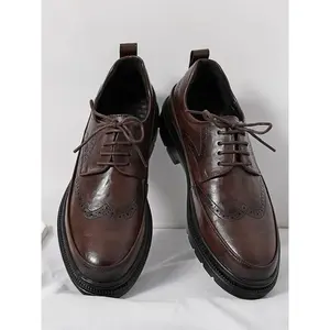 Men's Business Style Brown Brogue Design Lace Up Dress Shoes, Fashionable Solid Color Dress Shoes for Work Office, Male All-match Shoes for Daily Wear, Formal Dress Shoes