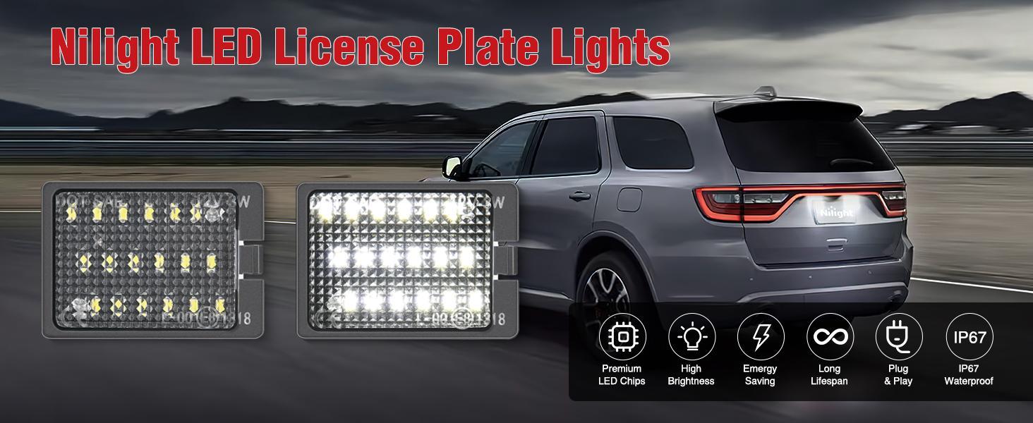 Nilight License Plate Lights Compatible with 2014 2015 2016 2017 2018 2019 2020 2021 2022 2023 Dodge Durango 6000K White Clear Lens 2PCS Pack