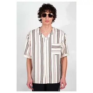 Valenzuela Baseball Collar Cream Stripe Short Sleeve Shirt