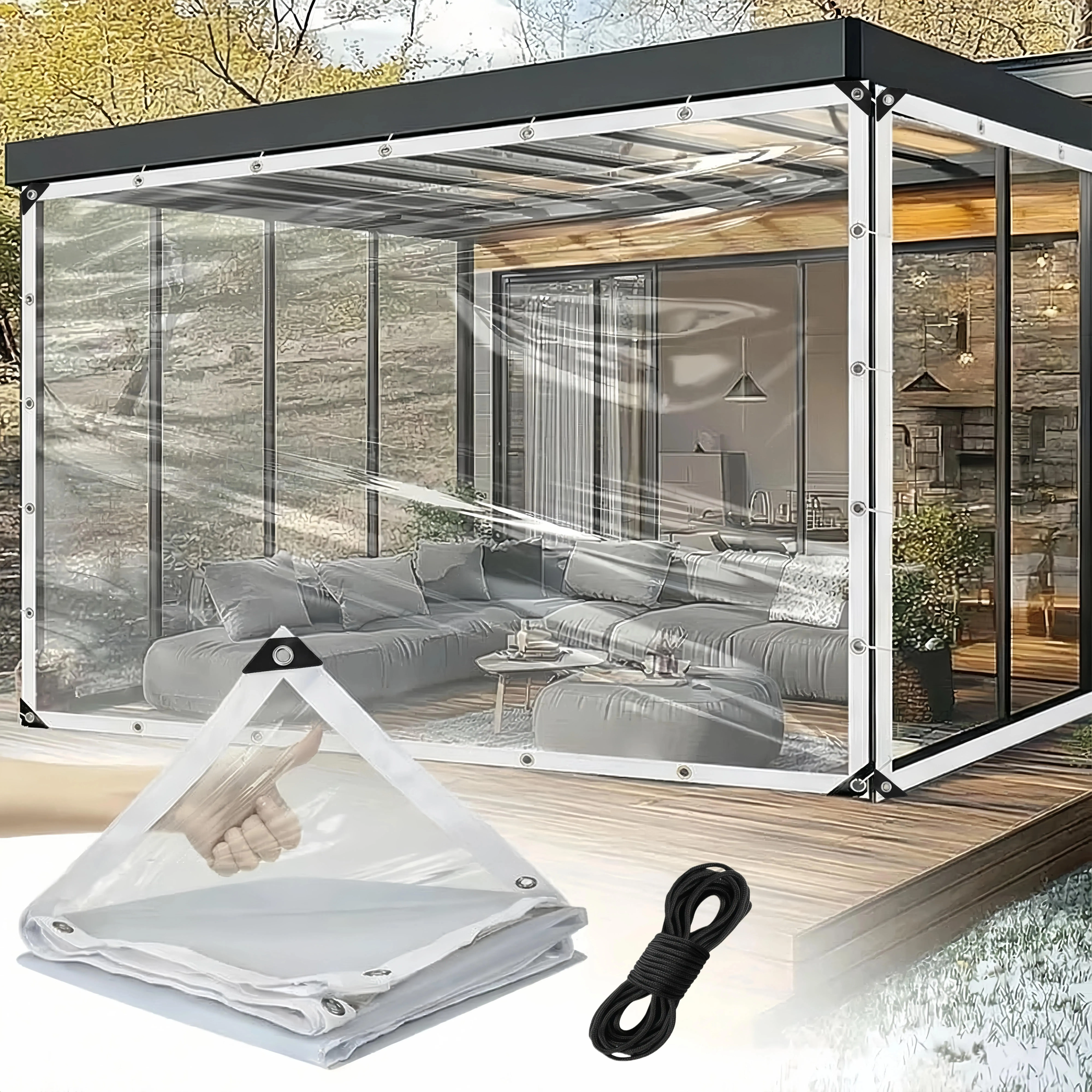 Transparent Thick Vinyl Waterproof Tarpaulin with PE Windproof Cover, Sealing Ring, Insulation & Foldable Design - Dustproof, Snowproof, Fold & Store Small for Outdoor Gardens, Canopies, Rainy Days, Chicken Coops