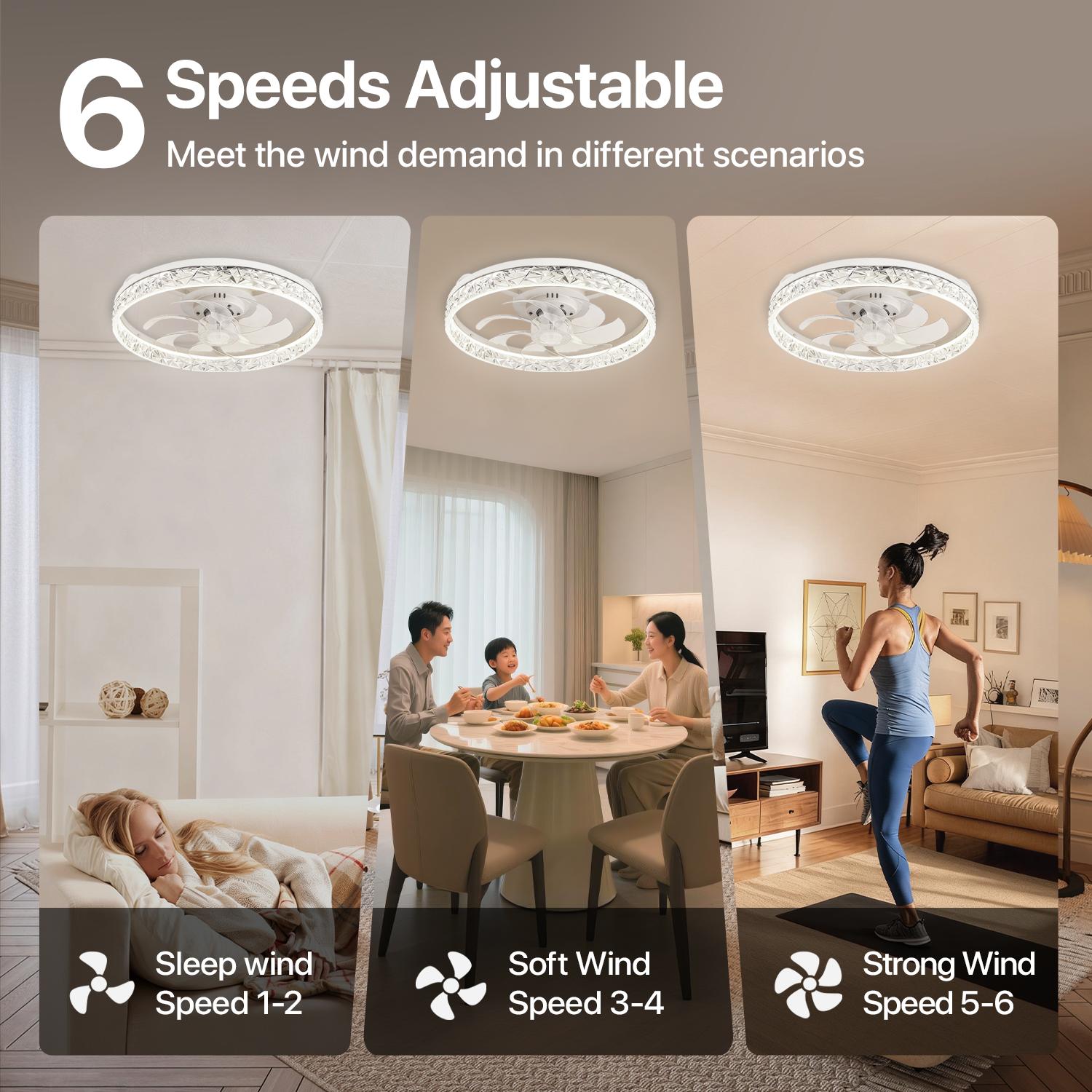 GLITGATE Cristais Multifunctional Ceiling Fan with 3 Color Temperatures Light, Remote Control/APP, 6 Wind Speeds, Timer, Reversible DC Motor, Adjustable Brightness , Low Noise for Living Room, Bedroom, Indoor Lighting Led Lighted GLITGATE Cristais Multifunctional Ceiling Fan with 3 Color Temperatures Light, Remote Control/APP, 6 Wind Speeds, Timer, Reversible DC Motor, Adjustable Brightness , Low Noise for Living Room, Bedroom, Indoor Lighting Led Lighted