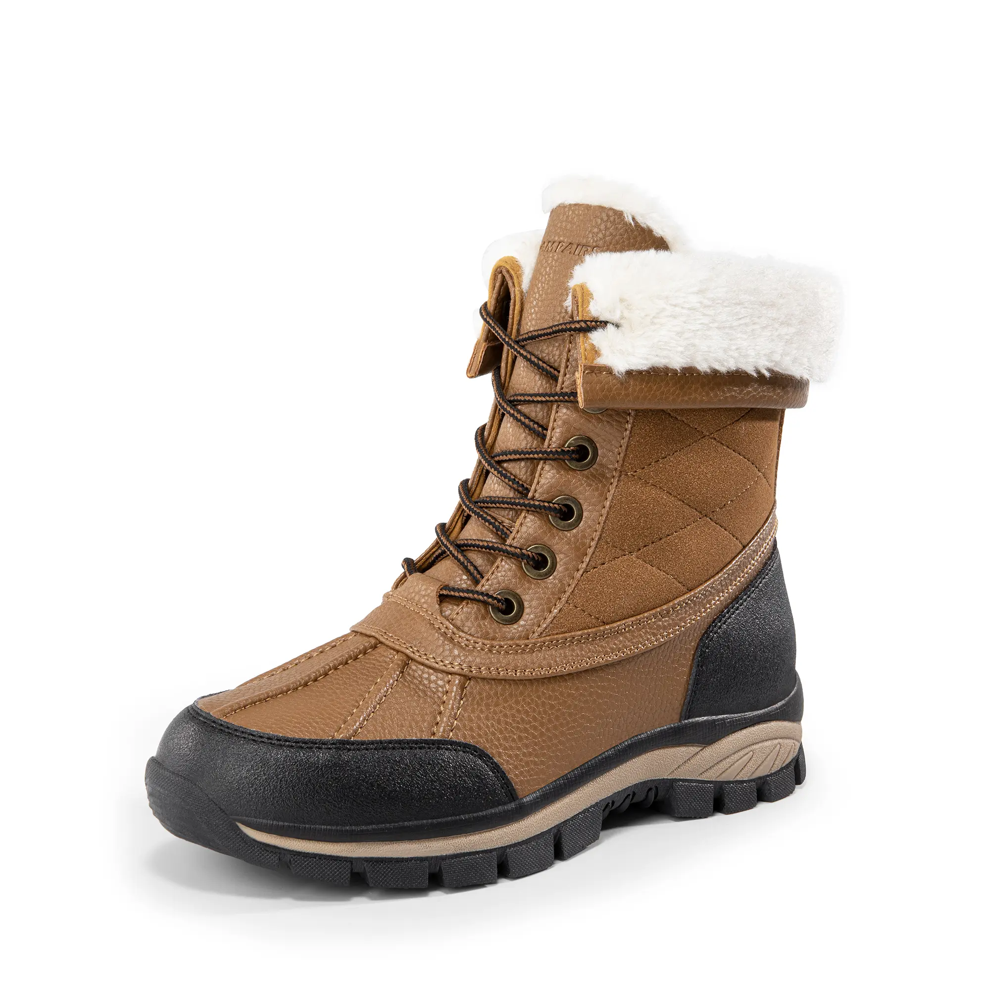 Dream Pairs Women's Snow Boots, Vegan Leather Mid-Calf Duck Boots, Waterproof Warm Lace-Up Outdoor Walking Shoes with Anti-Slip Sole, Footwear, Tpr Outsole, Laces, Leather & Faux Leather