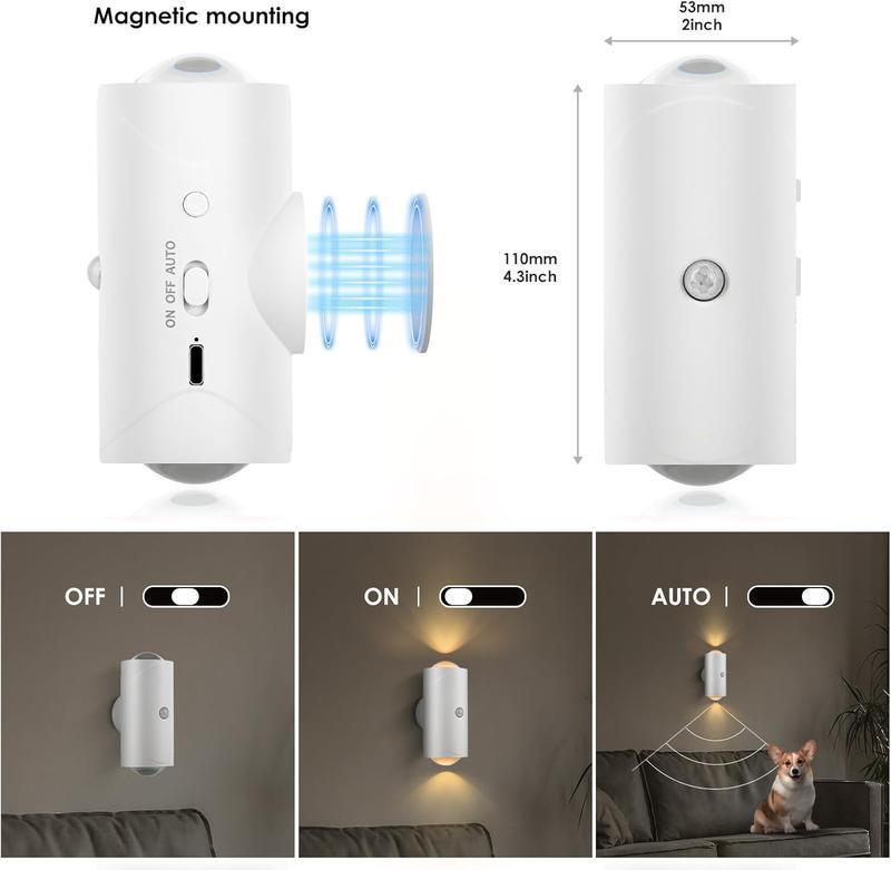 Rechargeable LED Motion Sensor Night Light – 8 Ambient Colors, Auto-On, Long Battery Life, Stick Anywhere, No Outlet Needed – Cozy, Plug-Free Lighting for Bedroom, Bathroom, Stairs & More!