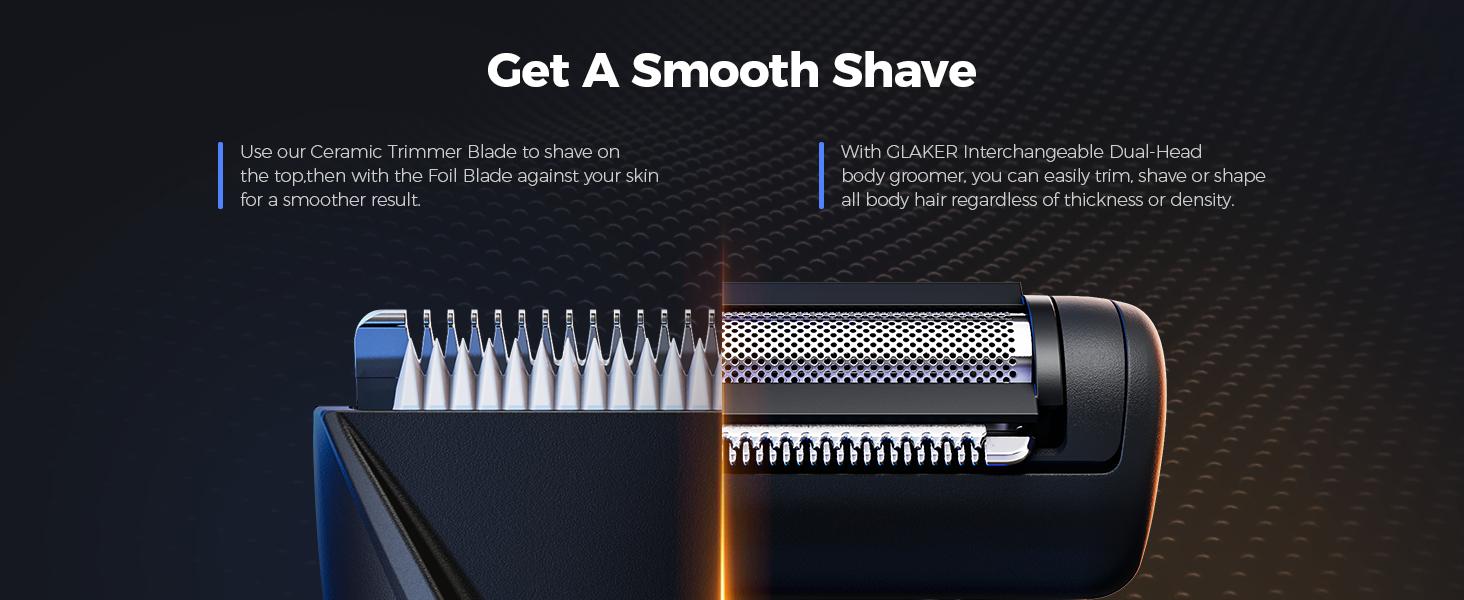 GLAKER Body and Groin Hair Trimmer,  Waterproof Electric Shaver with Replaceable Ceramic Blade and Standing Recharge Dock, 2-Hour Battery Life - 6010 Comfort