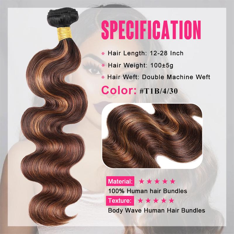 Brown Highlight Body Wave Human Hair Bundles Piano Color Brazilian Hair Ombre Blonde Human Hair Sew in  Quick Weave with Color