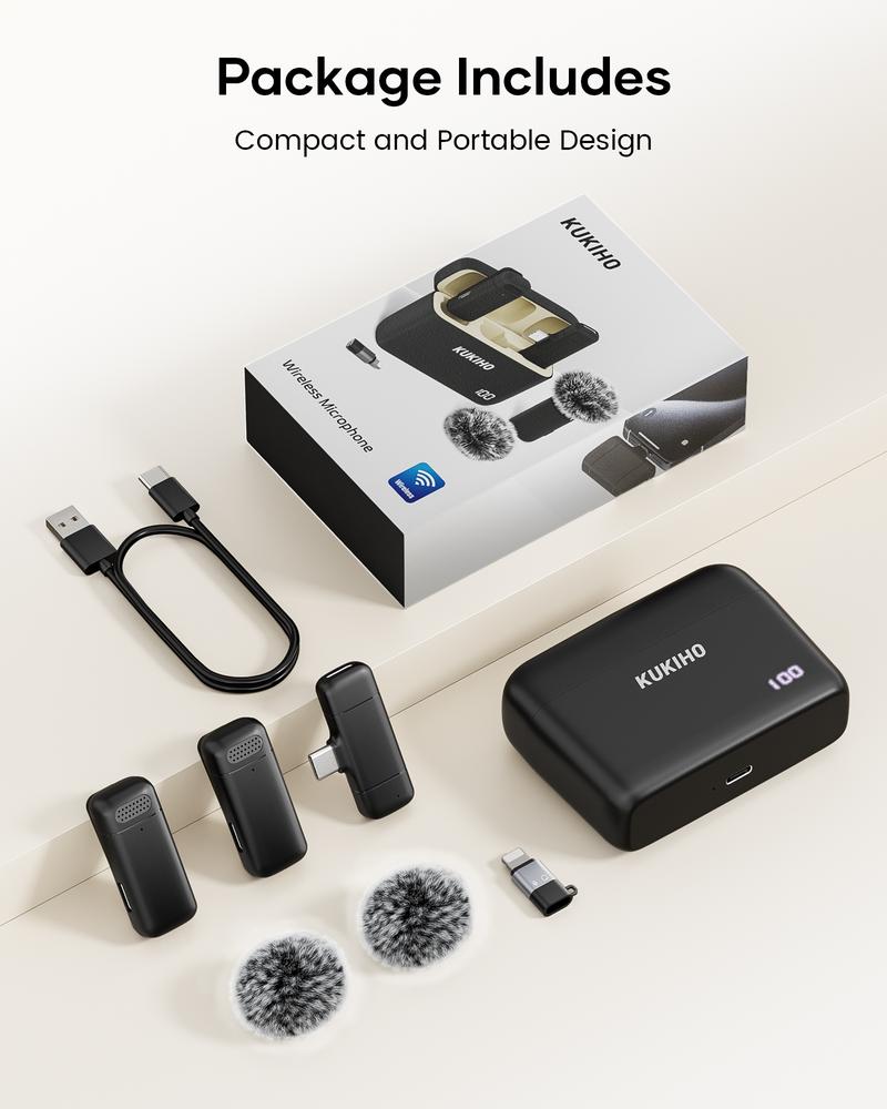 KUKIHO K6 wireless lavalier microphone is suitable for all mobile phones Type-C and ios, plug and play noise reduction wireless microphone