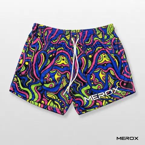 MEROX Men's 5-in Inseam Mesh Sports Shorts - Psychedelic Rave Design, Neon Swirl Festival Pattern, Athletic, Breathable, Stretchy, Built for Lifting and Cardio