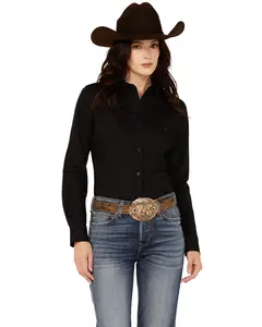 Wrangler Women's Retro Solid Long Sleeve Button-Down Stretch Western Shirt - 112358012
