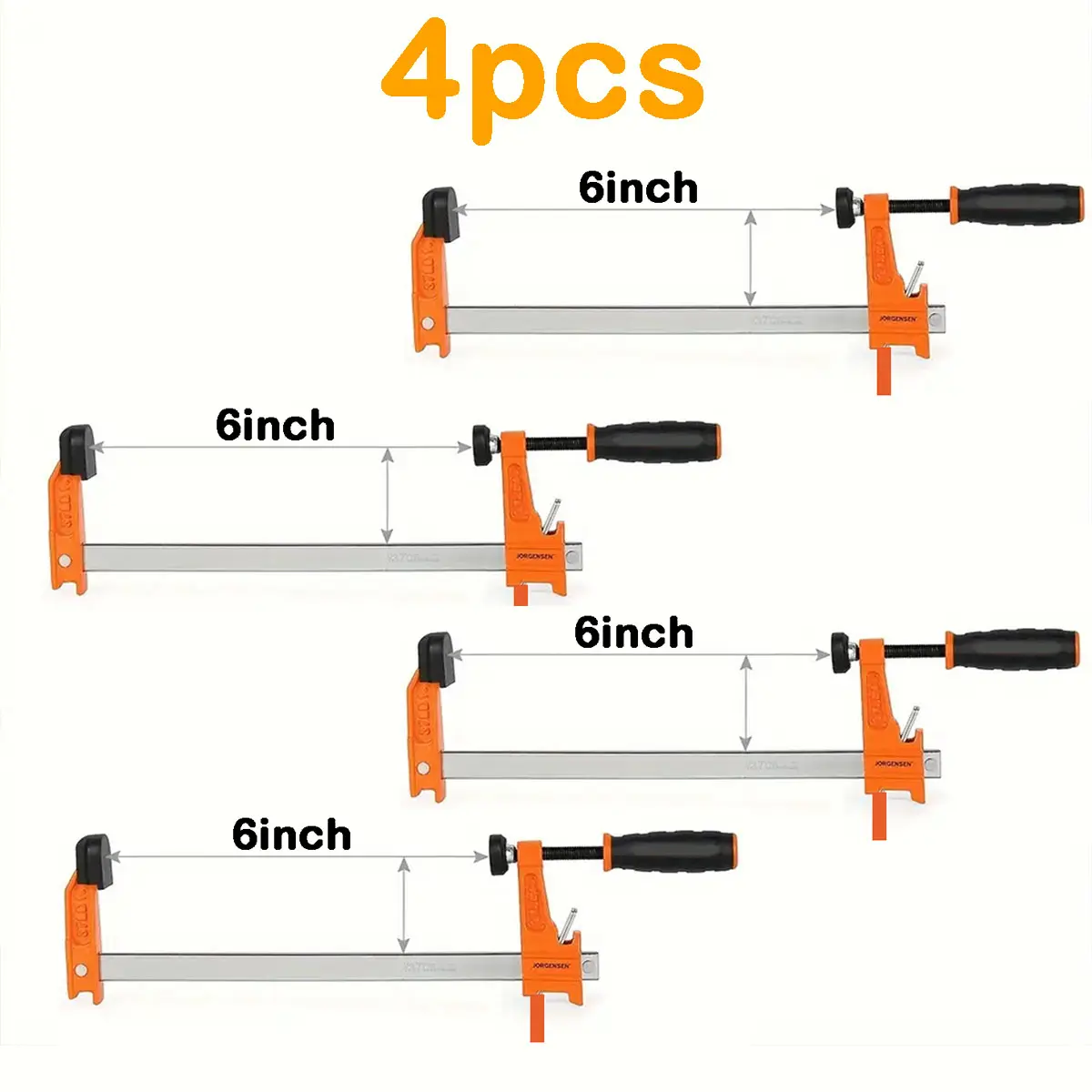 4pcs 6-in Steel F-Bar Clamp Set, Light Duty with 300 lbs Load Capacity, Reliable Support for Woodworking, DIY Projects, Metalworking, Tools and Gadgets