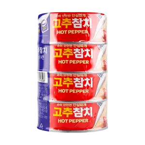 SAJO Korean Tuna Can - Spicy Red Pepper Flavor, 150g x 4 Cans - Ready to Eat, High Protein, Seafood Snack