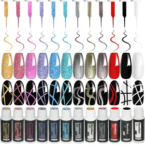 MeetNail Gel Liner Art Polish Set Cutics 12 Color Reflective Glitter Rainbow UV Gel Nail Polish Set with Thin Brush in Bottle for Swirl/Euphoria French Tips Manicure Painting DIY at Home  Nails Supplies Cosmetic