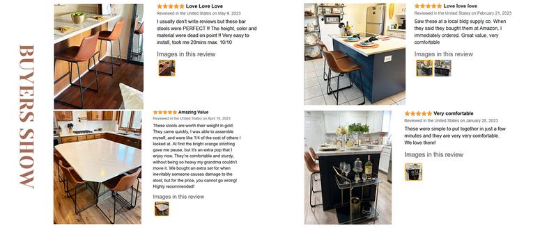 Counter Height Bar Stools with Back, Armless Chairs with Metal Legs and Footrest - Waterproof Leather