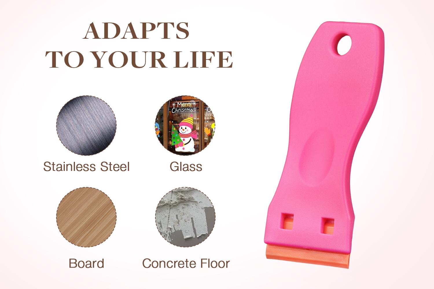 GOO GOO Tape Remover Scraper Tool Plastic Razor Blade Scraper with 10 Orange Replacement Blades, Hot Pink Plastic Scraper for Tape in Extensions, Effectively Removes Tape Residue