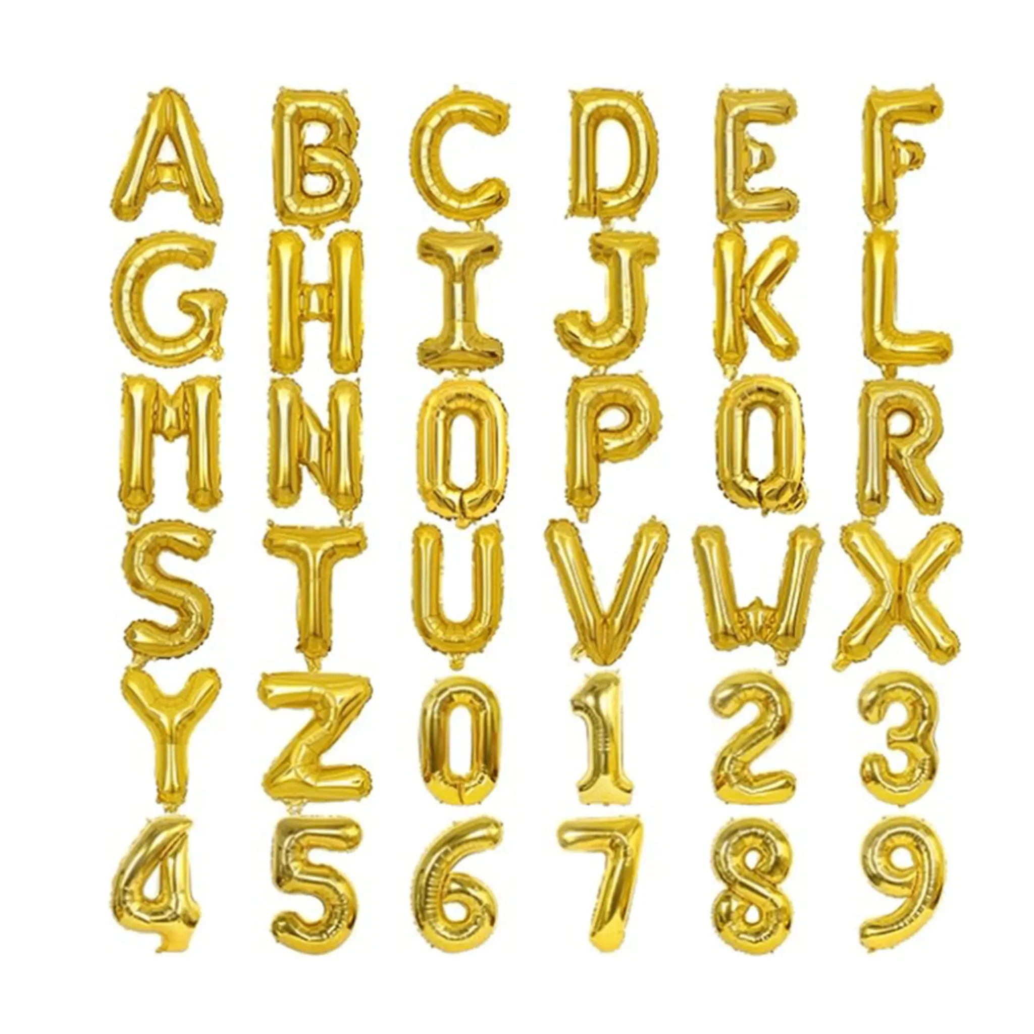16-Inch Aluminum Foil Set, Gold/silver/blue//, A-Z Letters & 0-9 Numbers, Perfect for Parties, Weddings, Holidays, Events, Number Balloons