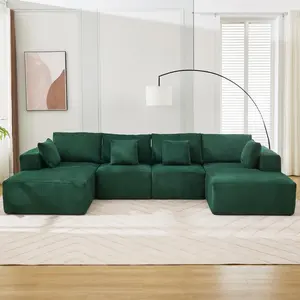Garvee Oversized U Shaped Corduroy Modular Sectional Sofa with Chaise, No Assembly Needed, Deep Seat, Boneless Compression Foam, Modern Minimalist Style, Green, Perfect for Living Room Comfort