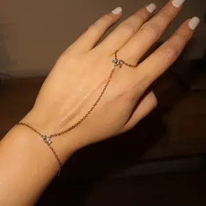 EVRY JEWELS Gold or Silver Plated Stainless Steel Women's Lotus Hand Chain