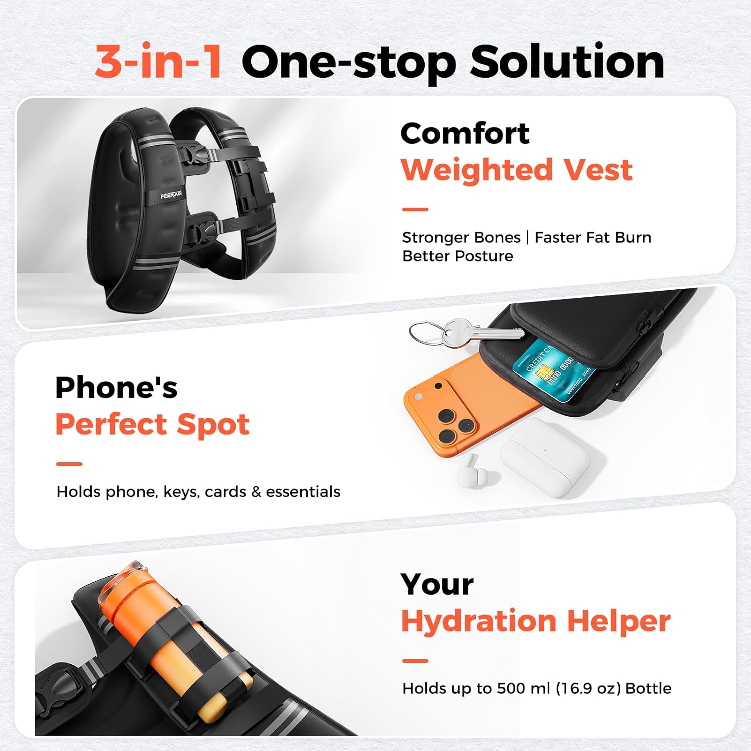 2026 FEIERDUN 3-IN-1 Weighted Vest Kit with Phone Holder & Water Pocket, 8lb/12lb/20lb Chest-friendly Vest for Running, Walking, Workout, Fitness, Cardio, Training & Strength Building #SpringStatements