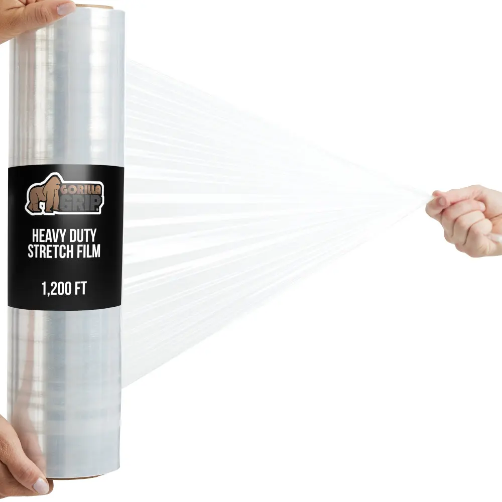 Gorilla Grip 500% Stretch Film Heavy Duty Plastic, 1200ft Shrink Wrap Roll Puncture Resistant, Industrial Strength for Shipping, Pallet Storing, Moving, Packing Furniture Protection
