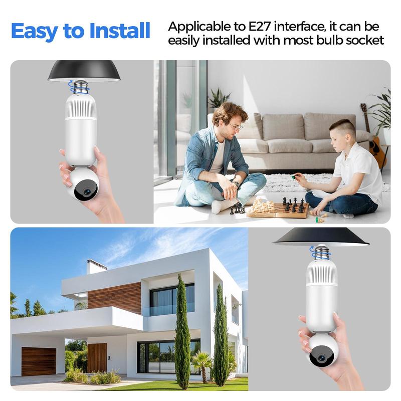 AlkiVision 2K Light Bulb Security Camera 5G&2.4GHz Dual Bands 360° Motion Detection Wireless Outdoor Night Vision AI Human Detection Auto Tracking Siren Alarm E27 Socket Plug