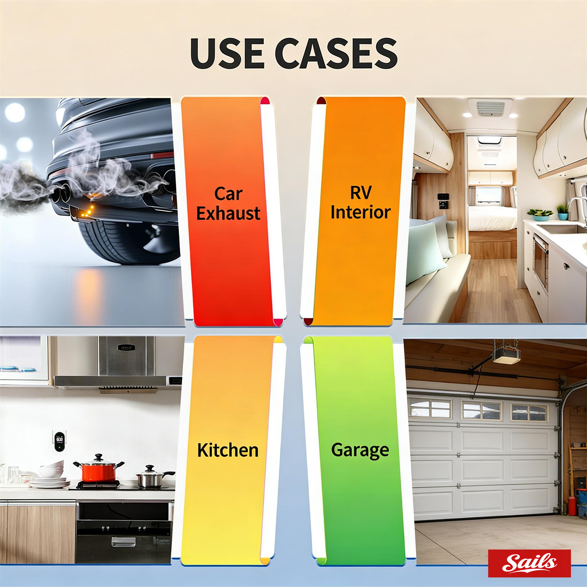 SAILS ALL-IN-ONE Env Sensor with Natural Gas & Temperature Humidity Sensors Plug-and-Play Design High-Definition Display Accurate Alerts Ideal for Kitchen Garage RVs Apartments