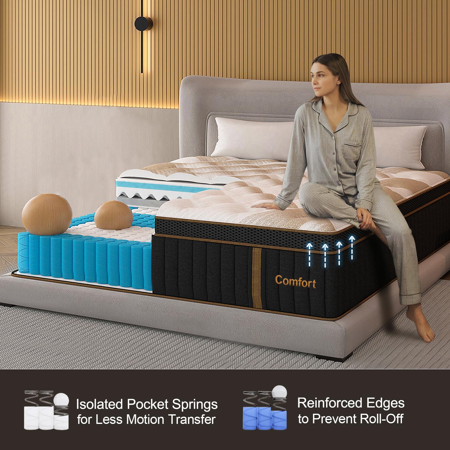 12"14" Twin Full Queen King Size Mattress in a Box Hybrid Spring Memory Foam, Medium Firm Ergonomic Mattress