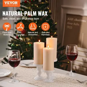 VEVOR 3 Pack White Unscented Pillar Candles,  , 65 Hours Long Burning Pillar Candle, 3 x 6 Inch Smokeless Unscented Candles, Natural Palm Wax Candles for Home, Weddings, Christmas, White
