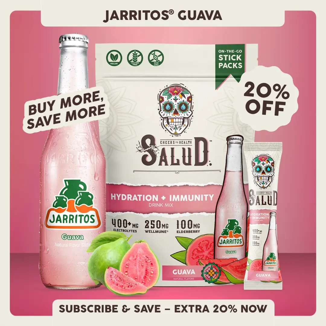 Salud x Jarritos 2-in-1 [Hydration & Immunity - Guava] Electrolytes Powder, Agua Fresca Drink Mix, Elderberry, Dairy & Soy Free, Non-GMO, Gluten Free, Vegan, 1g Sugar (15 Servings)