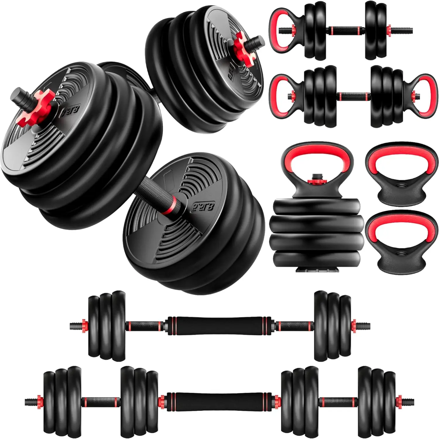 22LB Adjustable Dumbbells 5-in-1 Convertible Set - Weights for Home Gym, At Home Gym Equipment with Barbell, Kettlebell, Push-Up Stand, Unisex Functional Weight Training Gear