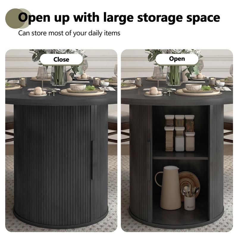 Giratree 47 inch Round Dining Table for 4, Kitchen Table Dinner Table with 2-Layer Storage Shelf and Wood Slide Door for Home Dining Room Living Room