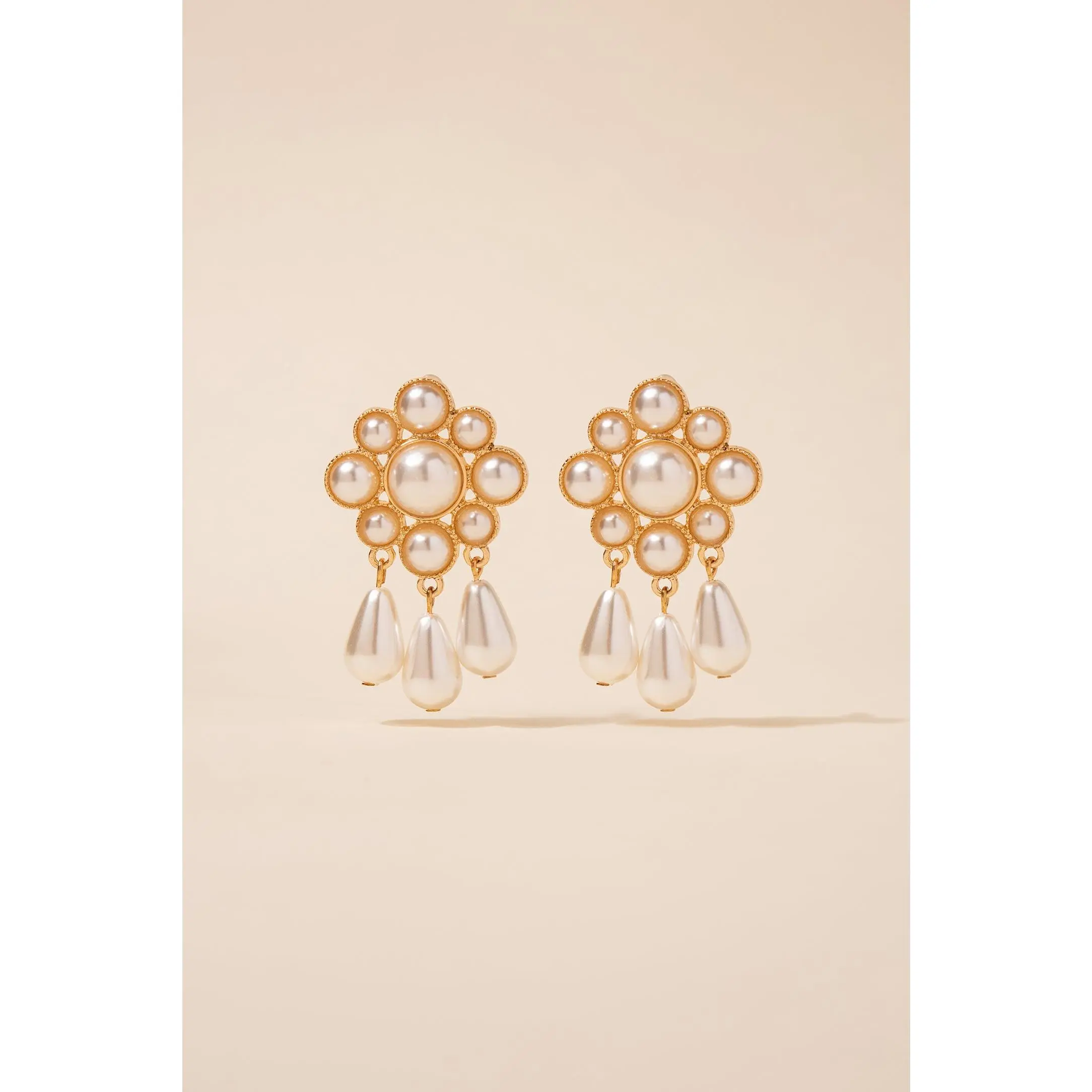 Kaia Floral Pearl Cluster & Tassel Earrings