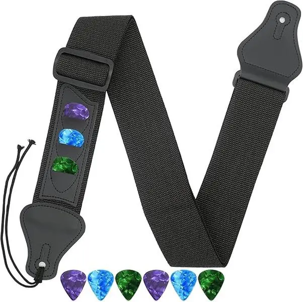 Guitar Strap with 3 Pick Holders and 6 Pcs Picks - Universal Fit for All Acoustic and Electric Guitars, Musical Instrument Accessory